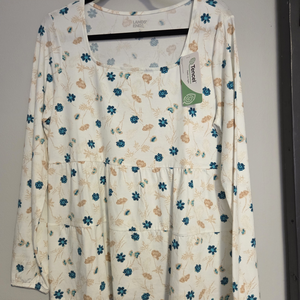 Lands' End Floral Print Top - Blue and Tan